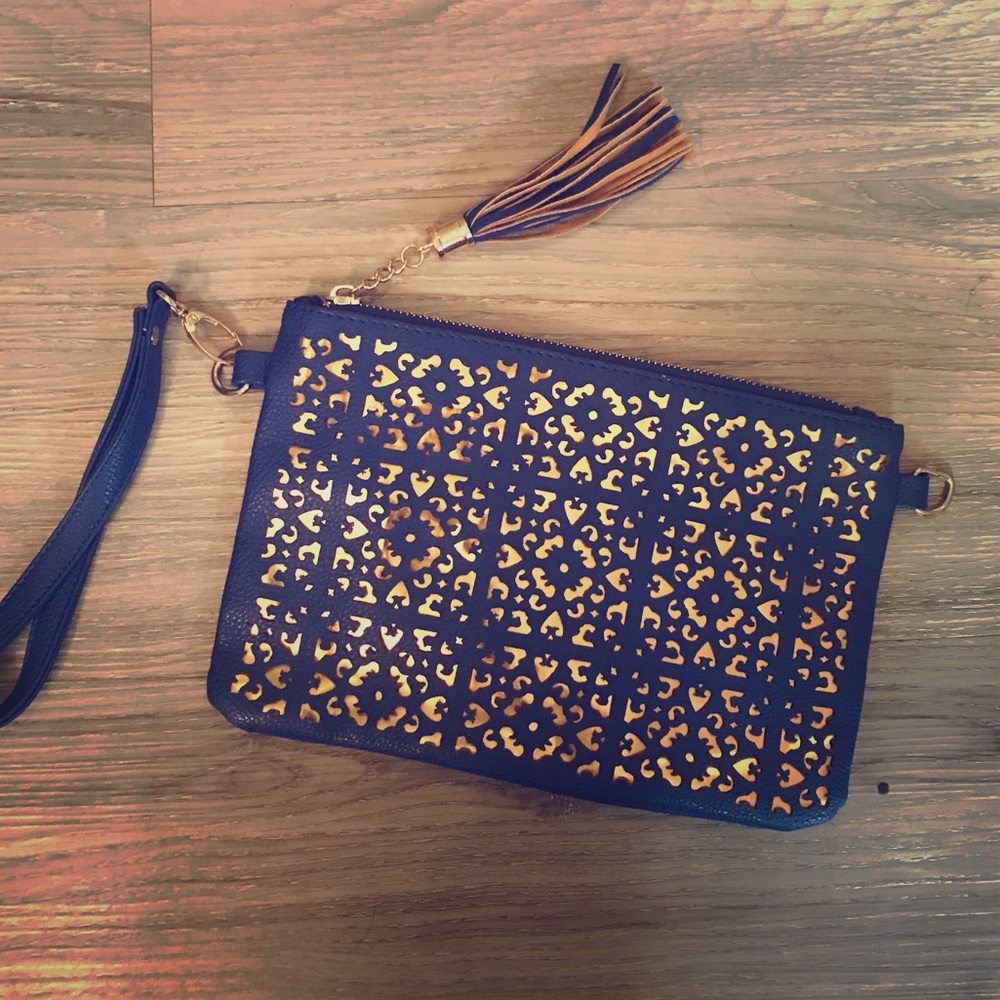 Navy Blue & Gold Wristlet